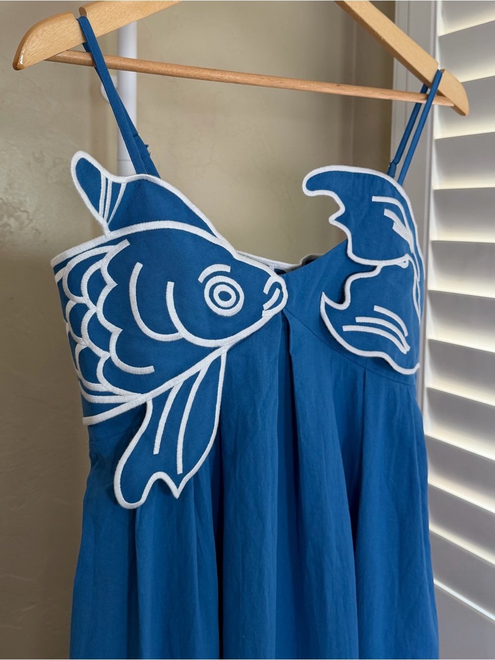 Commense Ocean Blue Embroidered Fish Maxi Dress Small NWT Cotton Blend - Picture 5 of 9